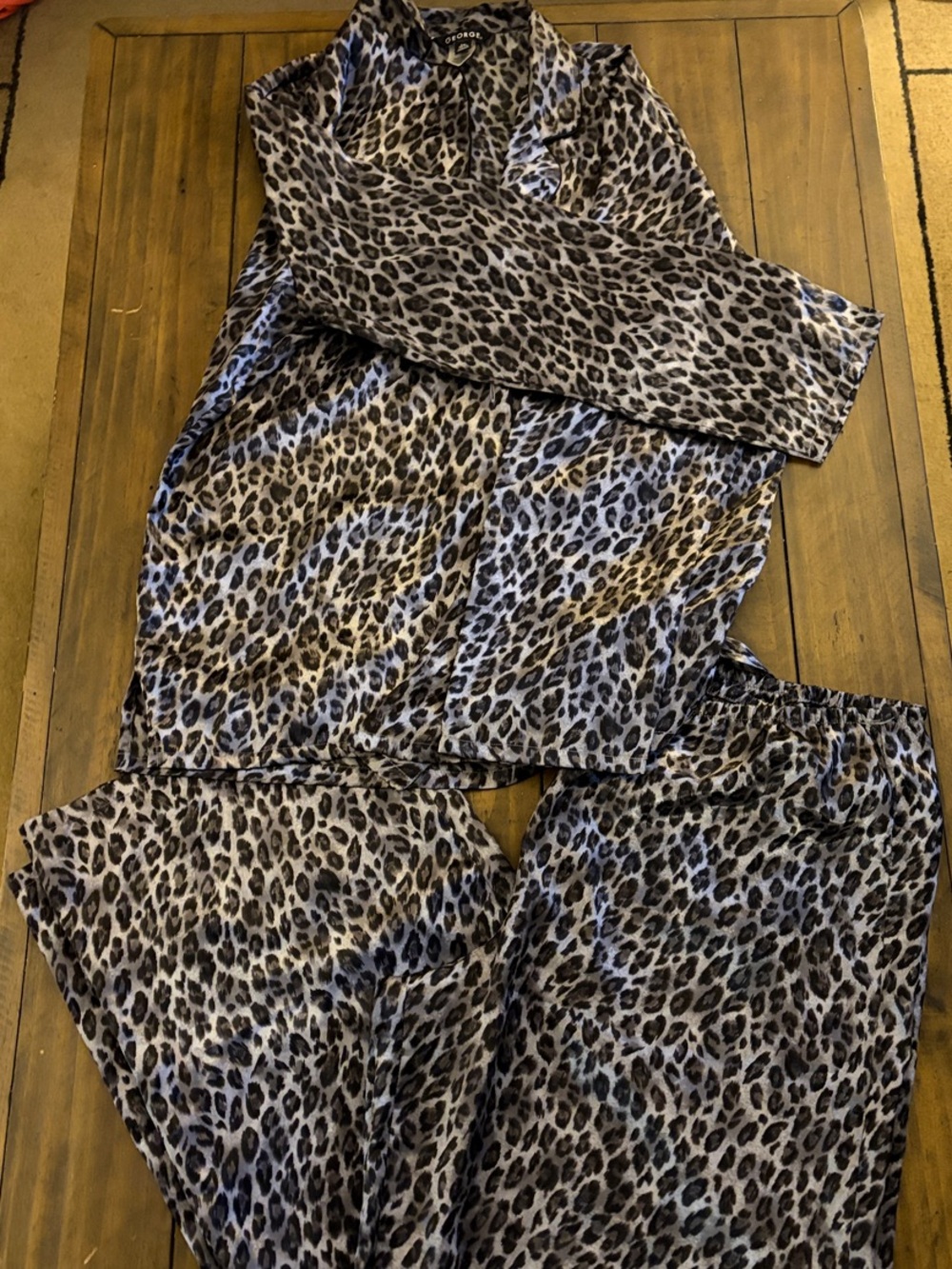 George Leopard Print Satin Pajama Set in Black and Taupe